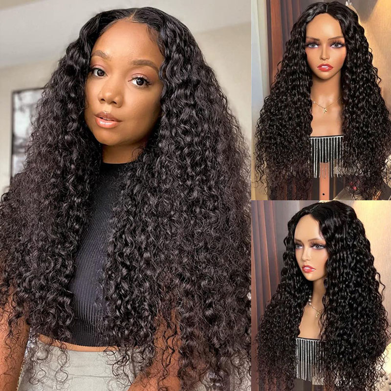 Woman and Mannequin Displaying Lush Water Wave Wigs With Rich Curls