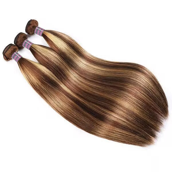 Straight Honey Blonde Highlight Hair Bundles Showcasing Smooth and Shiny Texture