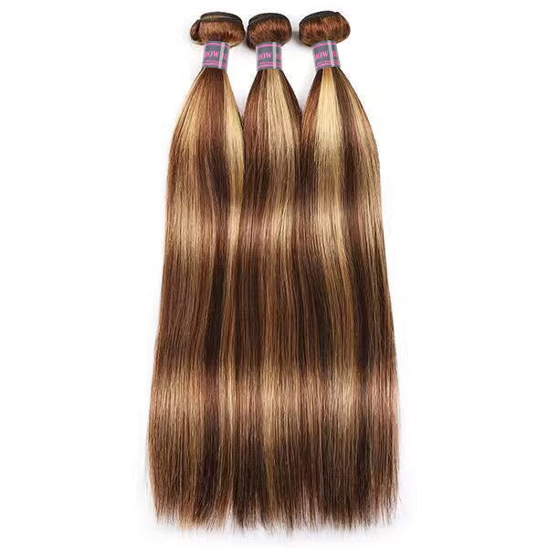 Three Bundles of P4/27 Honey Blonde Highlight Straight Hair Weave