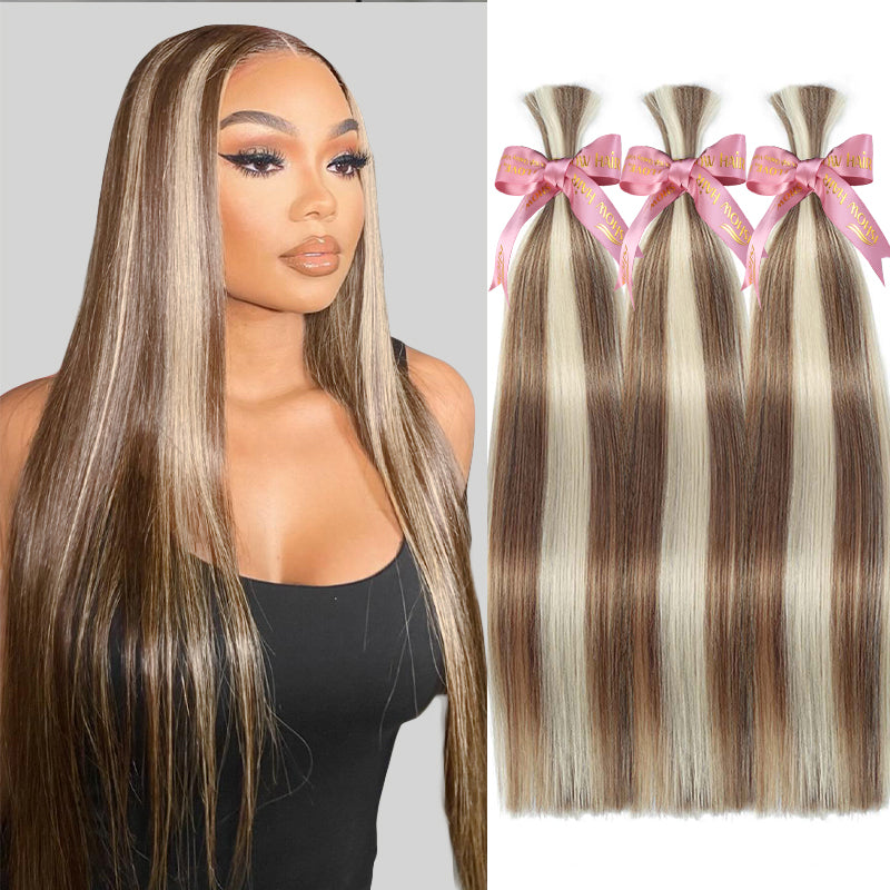Ishow Straight Bulk Human Hair #P8/60 Ash Brown & Blonde Highlights
