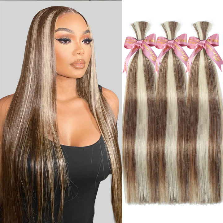 Ishow Straight Bulk Human Hair #P8/60 Ash Brown & Blonde Highlights