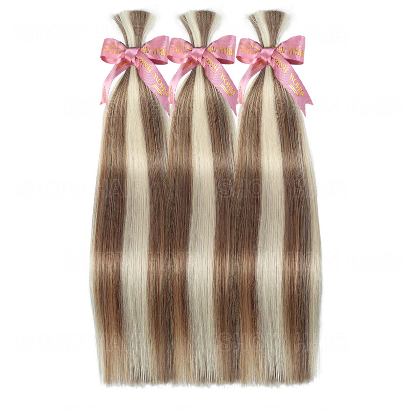 Ishow Straight Bulk Hair Bundles #P8/60 Ash Brown Blonde Highlights