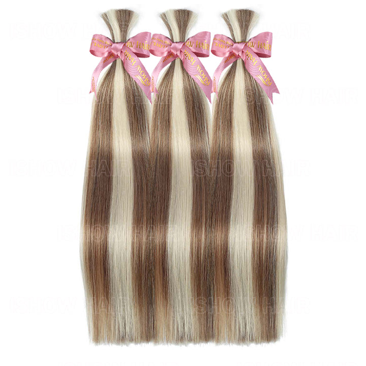 Ishow Straight Bulk Hair Bundles #P8/60 Ash Brown Blonde Highlights