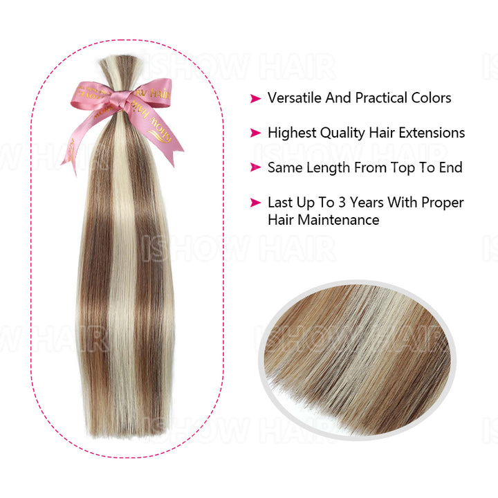 Ishow Straight Bulk Hair #P8/60 Ash Brown and Blonde Highlights