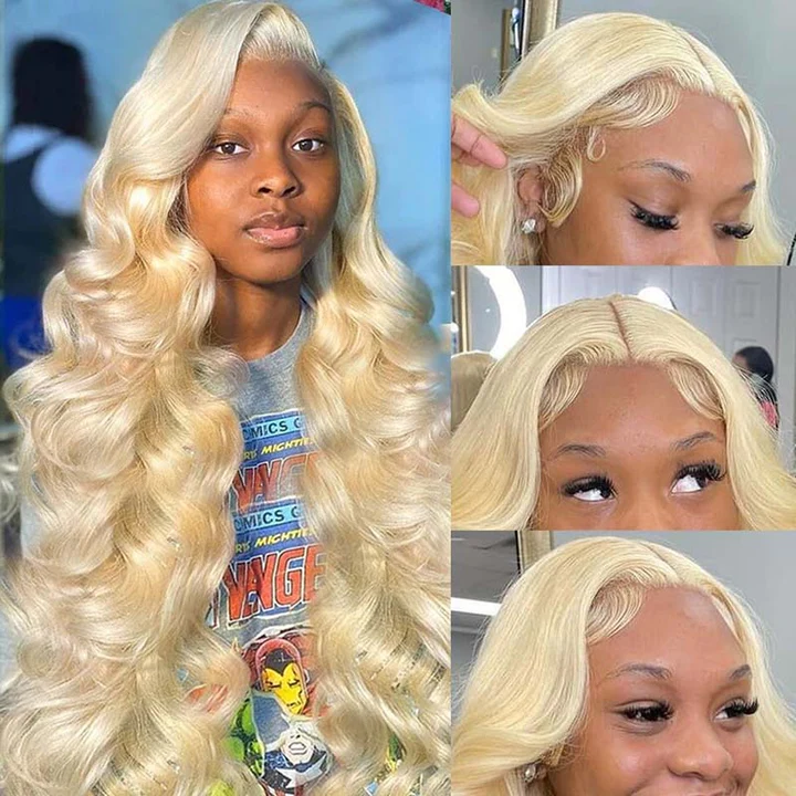 [60% Off Flash Sale] 32 Inch=$260.99 613 Honey Blonde Color Body Wave/Straight Human Hair Wigs High Quality HD Lace Frontal Wigs 180% Density