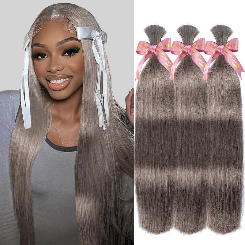 Ishow #18 Dark Ash Platinum Straight Hair With Woman Model and Bundles