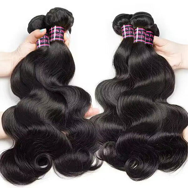 Three Bundles of Natural Black Body Wave Human Hair Weave for Styling