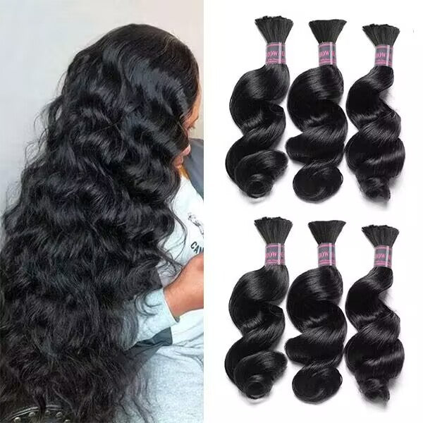 Ishow Hair Loose Wave Hair Bulk Natural Black Remy Hair Extensions 100