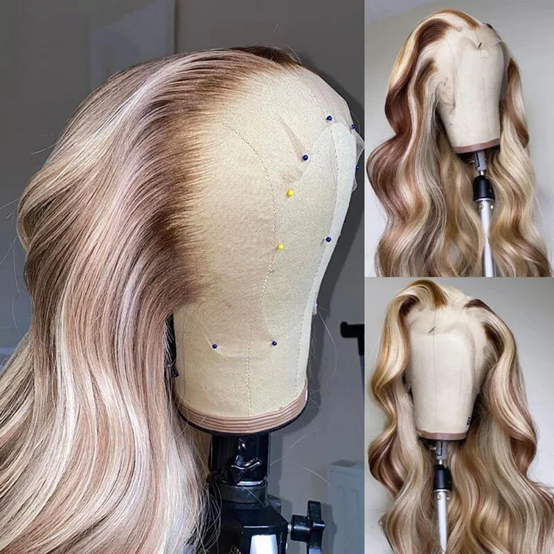 Brown Wig With Blonde Highlights P4/613 Colored Wigs 13x4 HD Lace Front Wigs Long Body Wave Human Hair