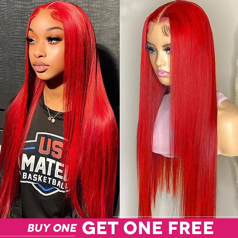 Red Body Wave Lace Frontal Wig; Buy One Get One Free Offer