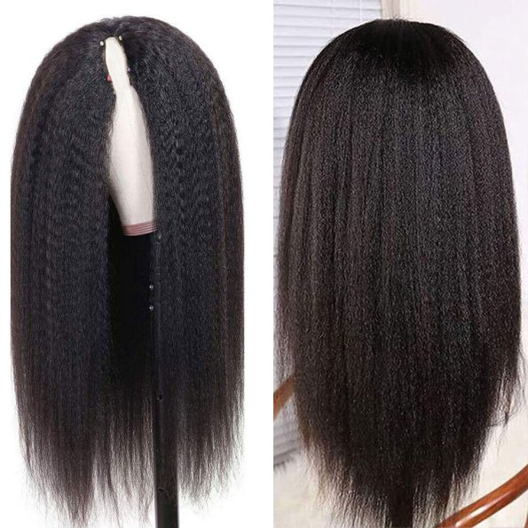 Kinky Straight Human Hair Wig On Mannequin Showcasing Texture and Length