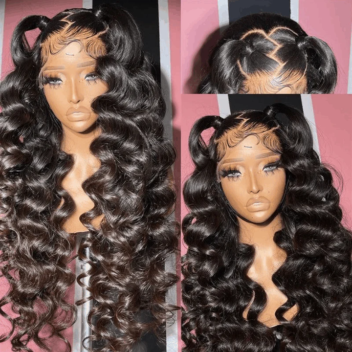 30-Inch Loose Deep Wave Natural Black Wig Styled With Pigtails and Soft Curls