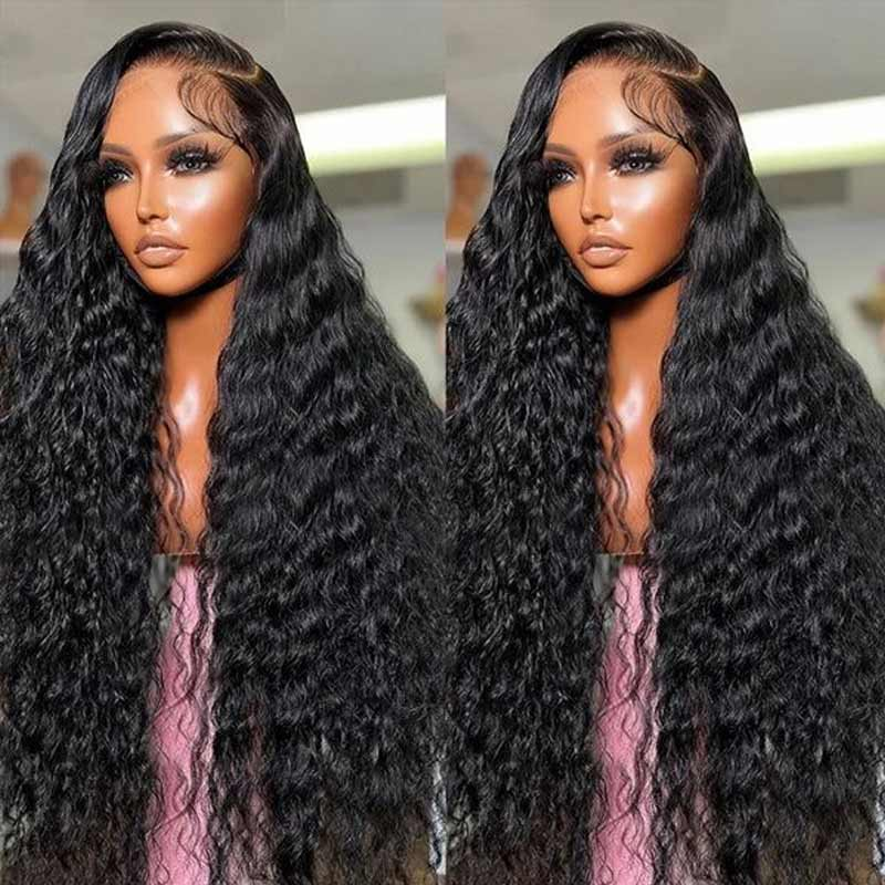 Model With Long, Glamorous Water Wave Wig in Natural Black Hairstyle