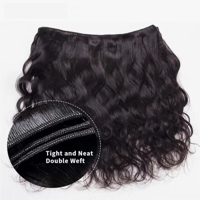 Natural Black Body Wave Hair Bundle With Tight Double Weft Detail