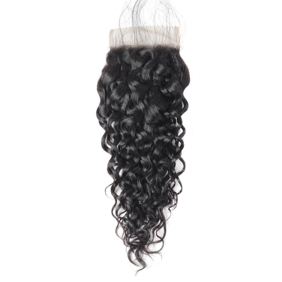 Malaysian Water Wave Hair Bundle With 4X4 Lace Closure and Defined Curls