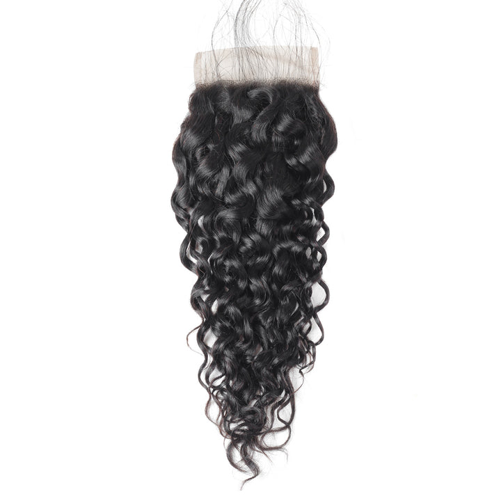 Malaysian Water Wave Hair Bundle With 4X4 Lace Closure and Defined Curls