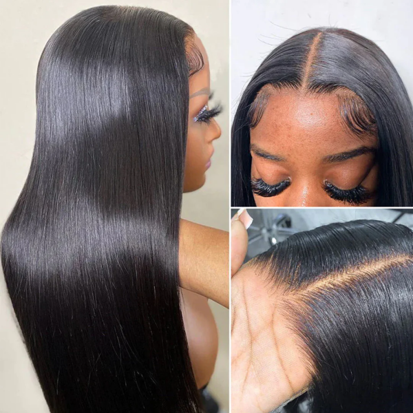 Long Straight Natural Black Human Hair Wig With Seamless Hairline and Glossy Finish