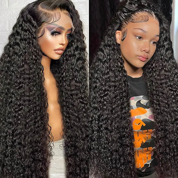 30 Inch Brazilian Deep Wave Wig Displayed On Mannequin and Worn By Model