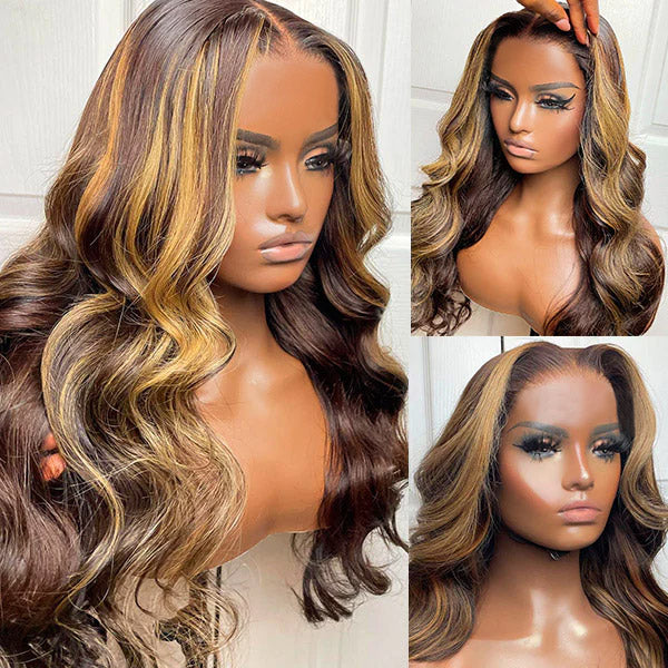 20-Inch P4/27 Balayage Highlight Body Wave Wig With Long, Voluminous Curls