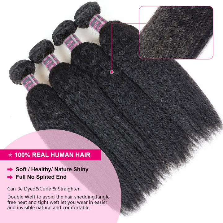 4 Bundles of 100% Real Black Human Hair, Soft and Shiny, No Split Ends