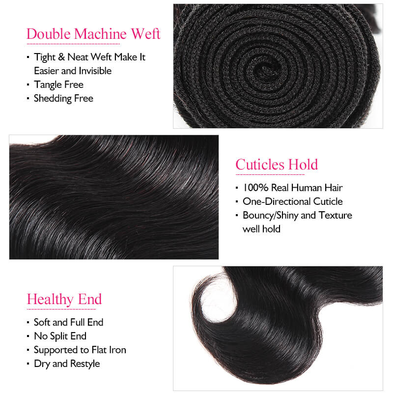 Body Wave Brazilian Human Hair Bundle With Double Weft and Healthy Ends