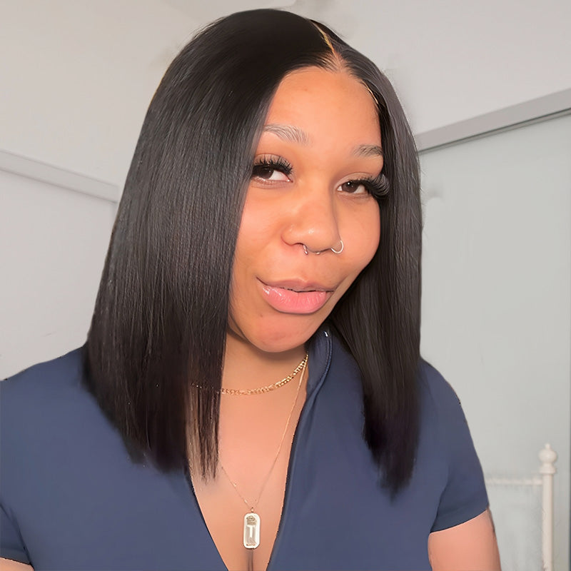 Ishow Yaki Straight Human Hair Bob Wig - Woman Wearing Bob Wig