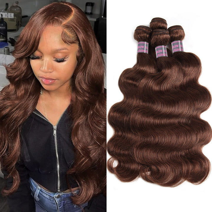 Ishow Natural Brown Body Wave 100% Virgin Human Hair Bundle highlighting top quality, cuticle hold, and healthy ends with detailed description of each feature.