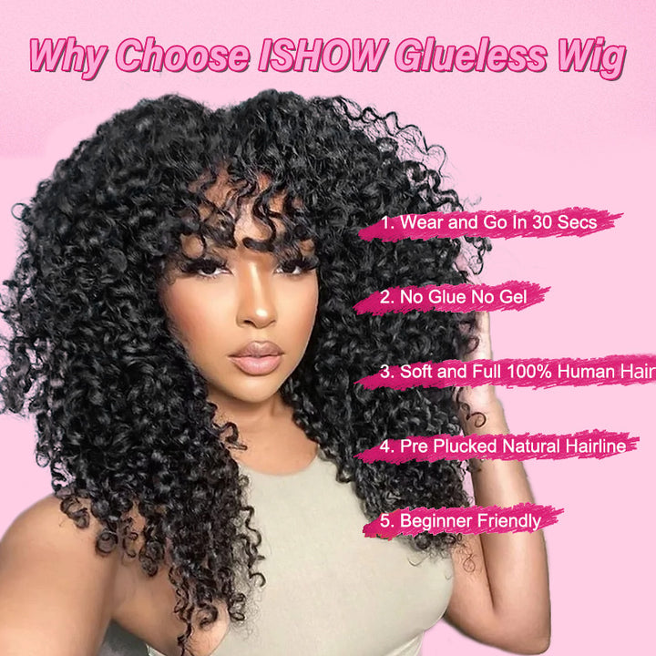 Ishow 250% High Density Bomb Curly Glueless Wigs 13x4 Lace Front Ready To Wear Pre Cut Lace Wigs