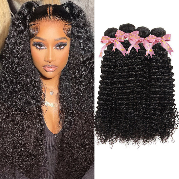 Loose Deep Wave Hairstyle Model With Four Bundles of Curly Human Hair