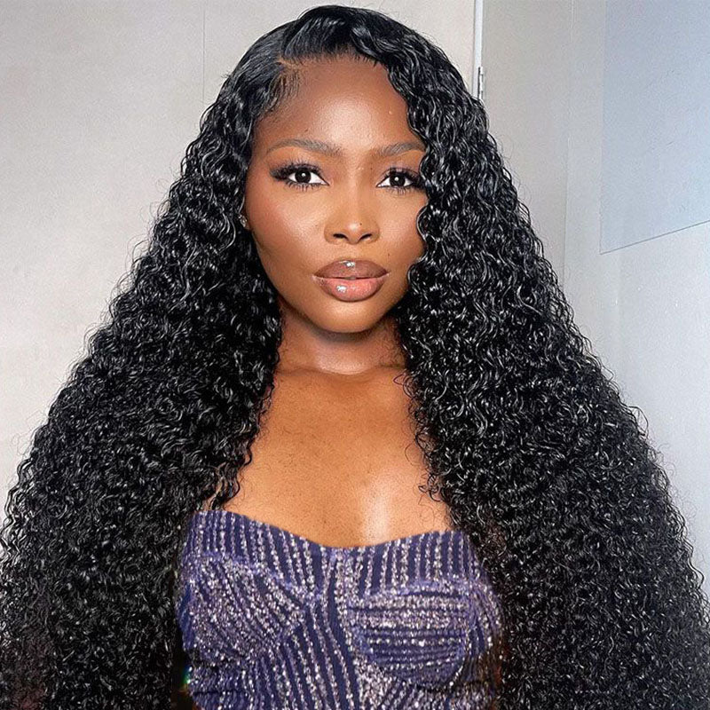 Model With Defined Peruvian Curly Hair Bundles in Natural Black, Showcasing Soft, Shiny Curls