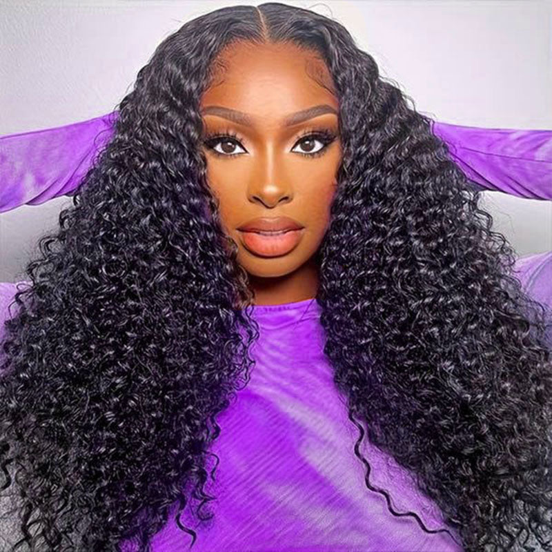 Model With Defined Peruvian Curly Hair Bundles in Natural Black Color and a Radiant Smile