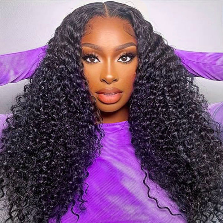 Model With Defined Peruvian Curly Hair Bundles in Natural Black Color and a Radiant Smile