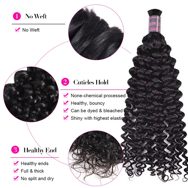 Curly Bulk Human Hair Extensions With No Weft, Healthy Ends, and Cuticle Retention