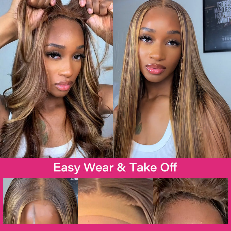 Model Showcasing P4/27 Highlighted Straight Wig With Natural Look