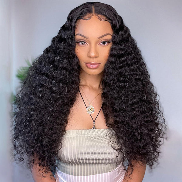 Model Showcasing Deep Curly Ishow Wig With Realistic Hairline and Volume