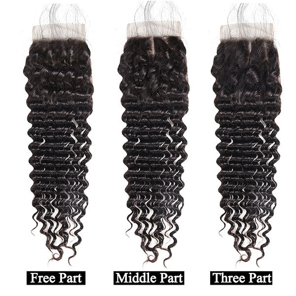 Free, Middle, and Three-Part Deep Wave Lace Closures in Natural Black Color