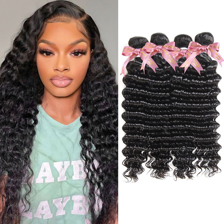 Woman Displaying Loose Deep Wave Hairstyle With Four Bundles of Human Hair