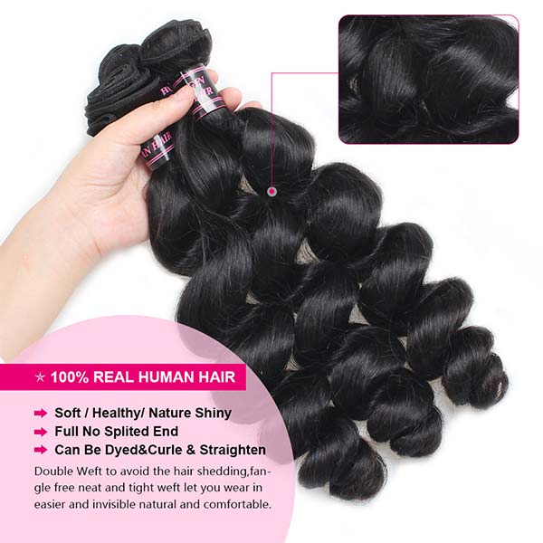 Natural Black Loose Wave Bundles Showcasing Soft, Healthy Hair, Suitable for Styling