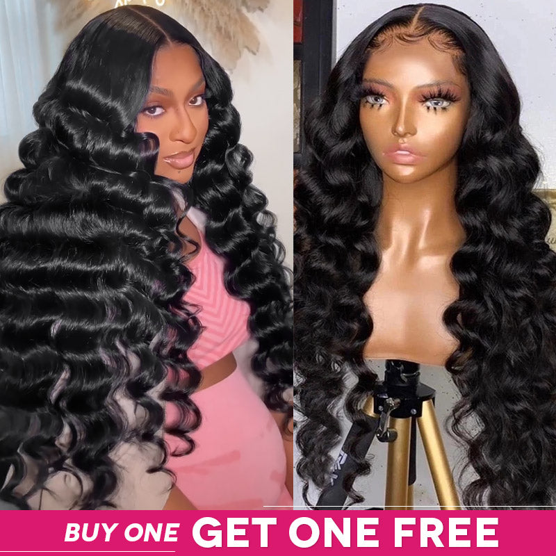 Woman wearing Ishow Beauty's Loose Deep Wave Human Hair Wig, 13x4 lace frontal, showcasing natural wave pattern and volume.
