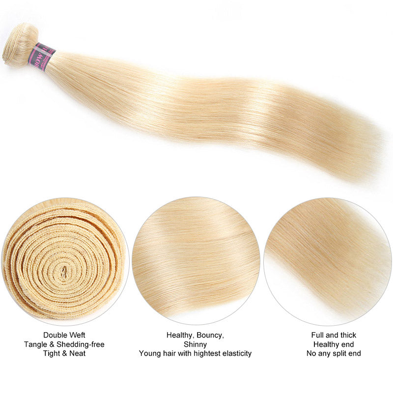 613 Blonde Straight Human Hair Bundle With Double Weft and Shiny Texture