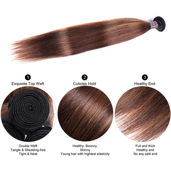 Smooth Straight Human Hair Weave Bundles T1B 4/30 With Healthy Ends and Double Weft