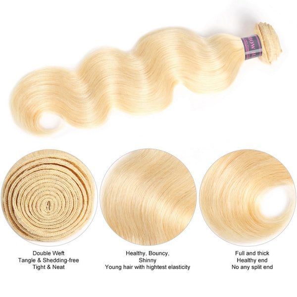 613 Blonde Body Wave Hair Bundle, Double Weft, Shiny and Healthy Texture