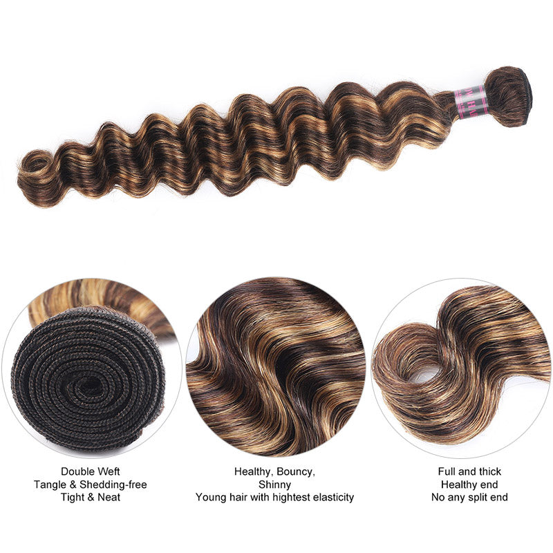 P4/27 Honey Blonde Loose Deep Wave Hair Bundle With Double Weft and Shiny Texture