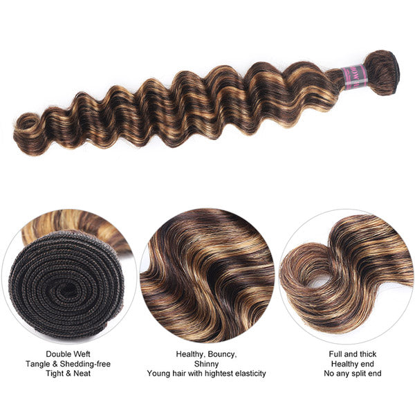Honey Blonde P4/27 Loose Deep Wave Human Hair Bundle With Double Weft Construction