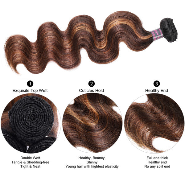 4 Bundles of T1B 4/30 Balayage Body Wave Hair With Soft, Shiny Texture
