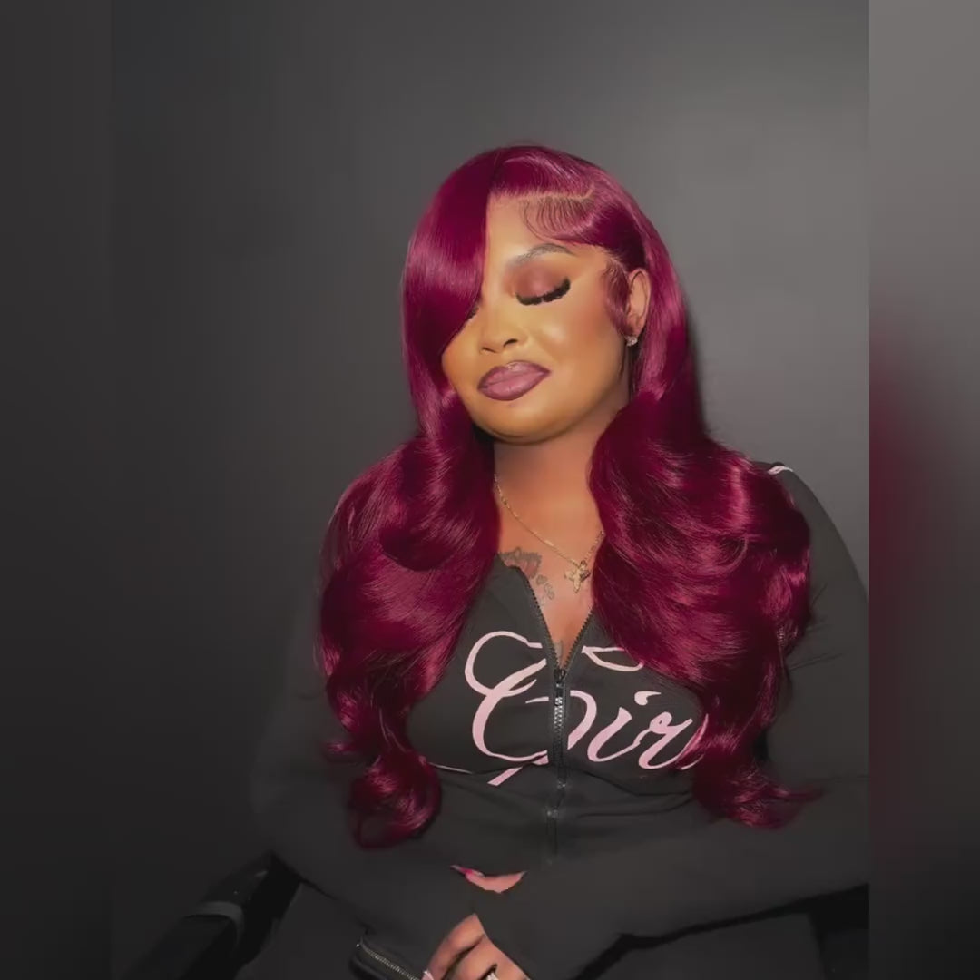 Burgundy 99J Bundles with Closure Body Wave 3 Bundles Brazilian Human Hair Weave