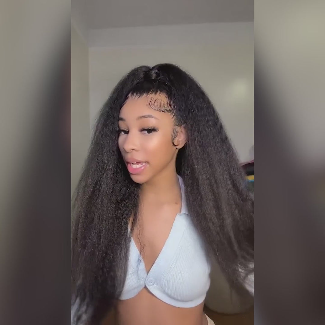 Ishow PPB™ Invisible Knots Kinky Straight Human Hair Wigs Glueless Wigs Natural Hairline Pre Cut Wigs 5x5 HD Lace Closure Wig
