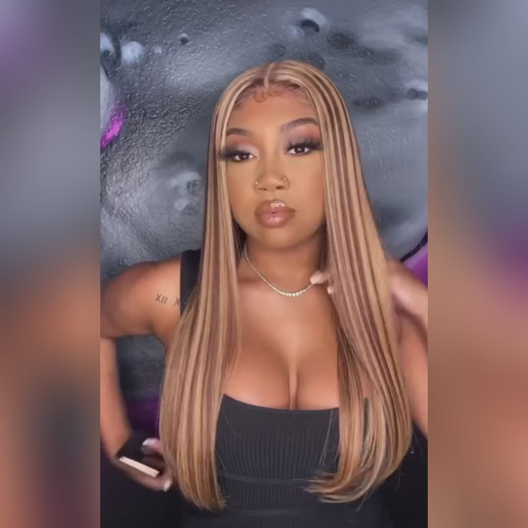 Ishow Balayage Highlight Wig Glueless Straight Human Hair Wigs 13x4 Lace Frontal Wig
