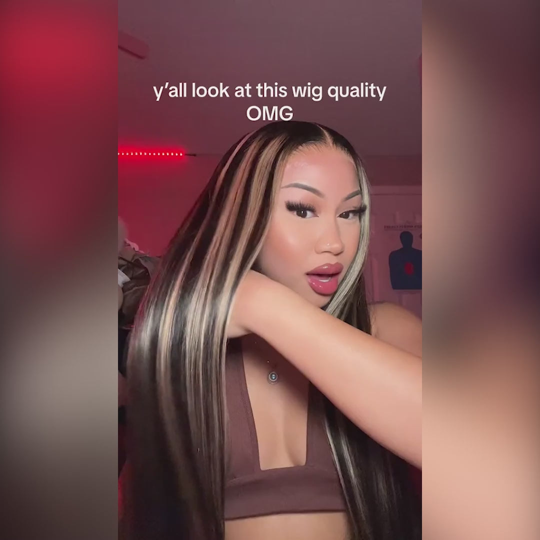 Highlighted Wigs Human Hair Wigs 1b/27 HD Lace Frontal Wig Straight Hair 200 Density