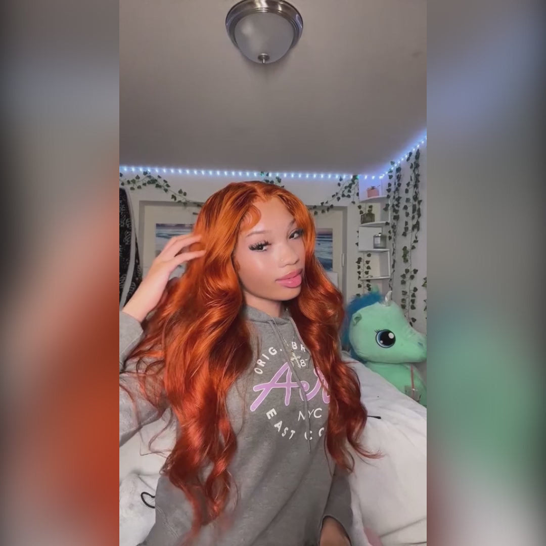Ginger Orange Lace Front Pre Bleached Wig HD Lace Wig Colored Human Hair Wig